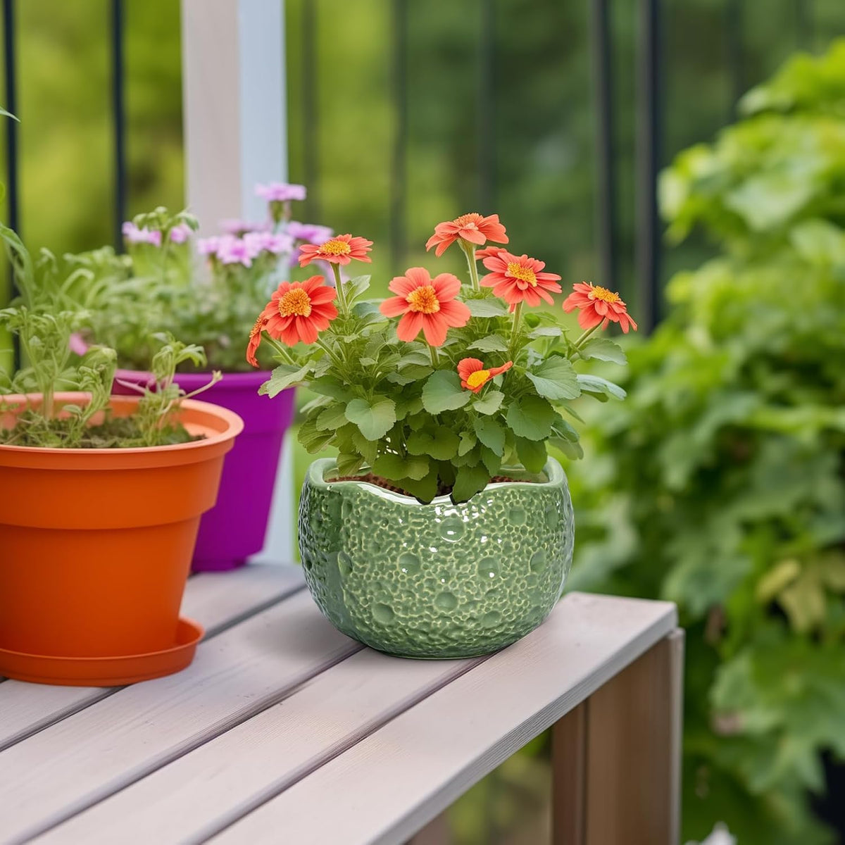 6 Inch Plant Pot - Orchid Pot with Drainage Hole, Ceramic Planter for Indoor Outdoor, Decorative