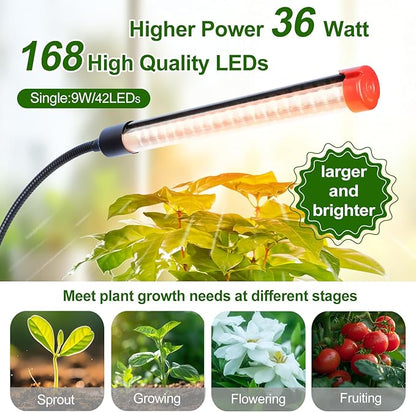 4-Head Strong Clip Grow Lights for Indoor Plants, Seed Starting, Bonsai, Succulent, Cactus with