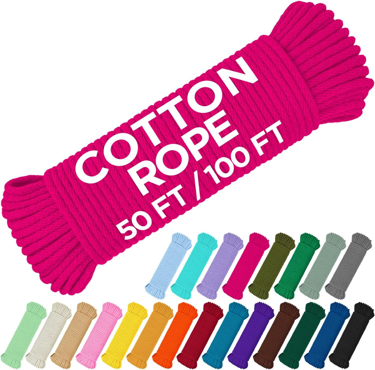 TECEUM Cotton Rope 3/16” (5 mm) – 100 FT – Strong All-Purpose Braided Rope – Natural Cotton – for