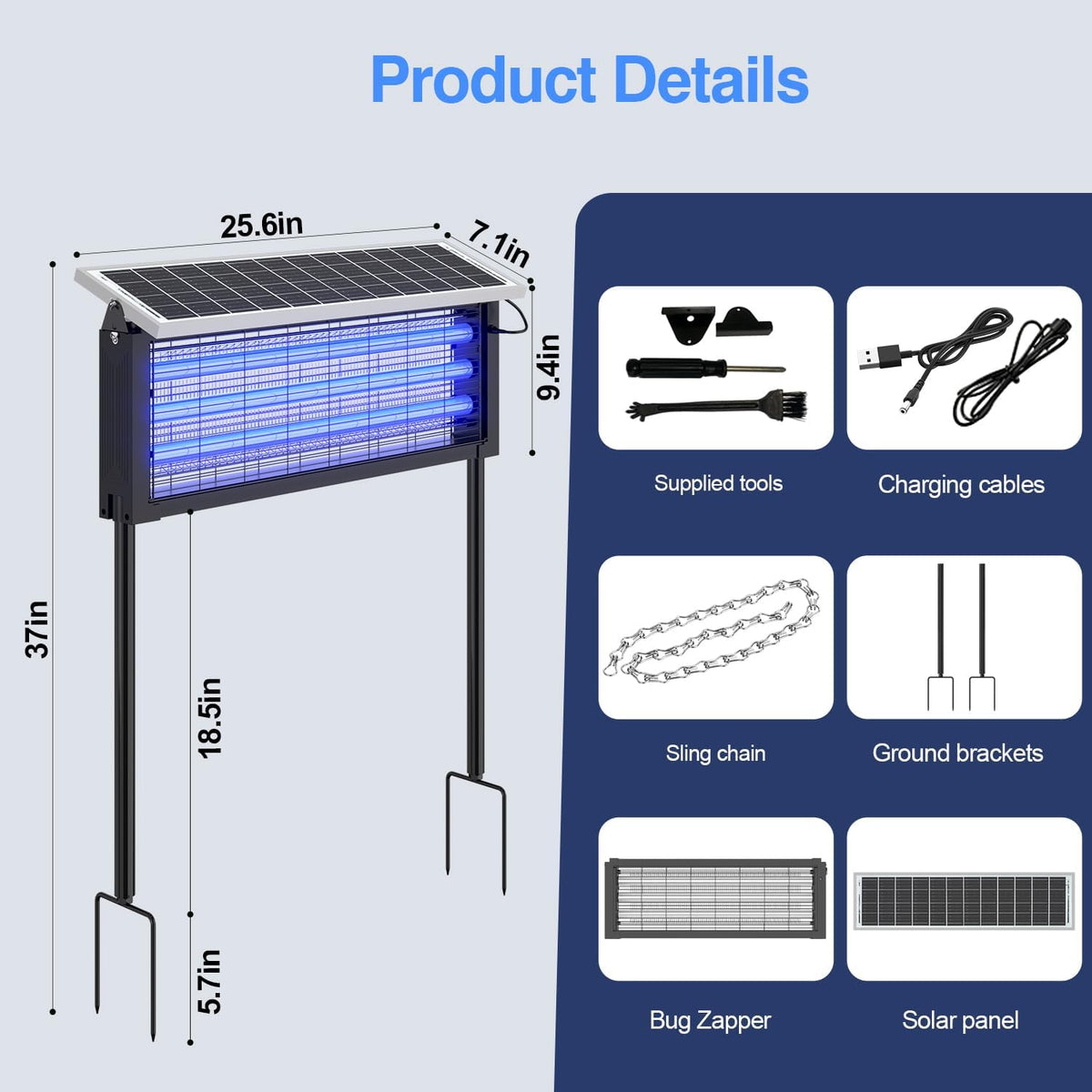 Solar Bug Zapper Outdoor, 30W Large Mosquito Zapper, Electric Mosquito Killer Outdoor, Waterproof &