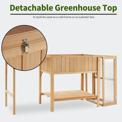 Macrout Cold Frame Greenhouse with Foldable Potting Table, Raised Garden Bed Planter Box with Legs