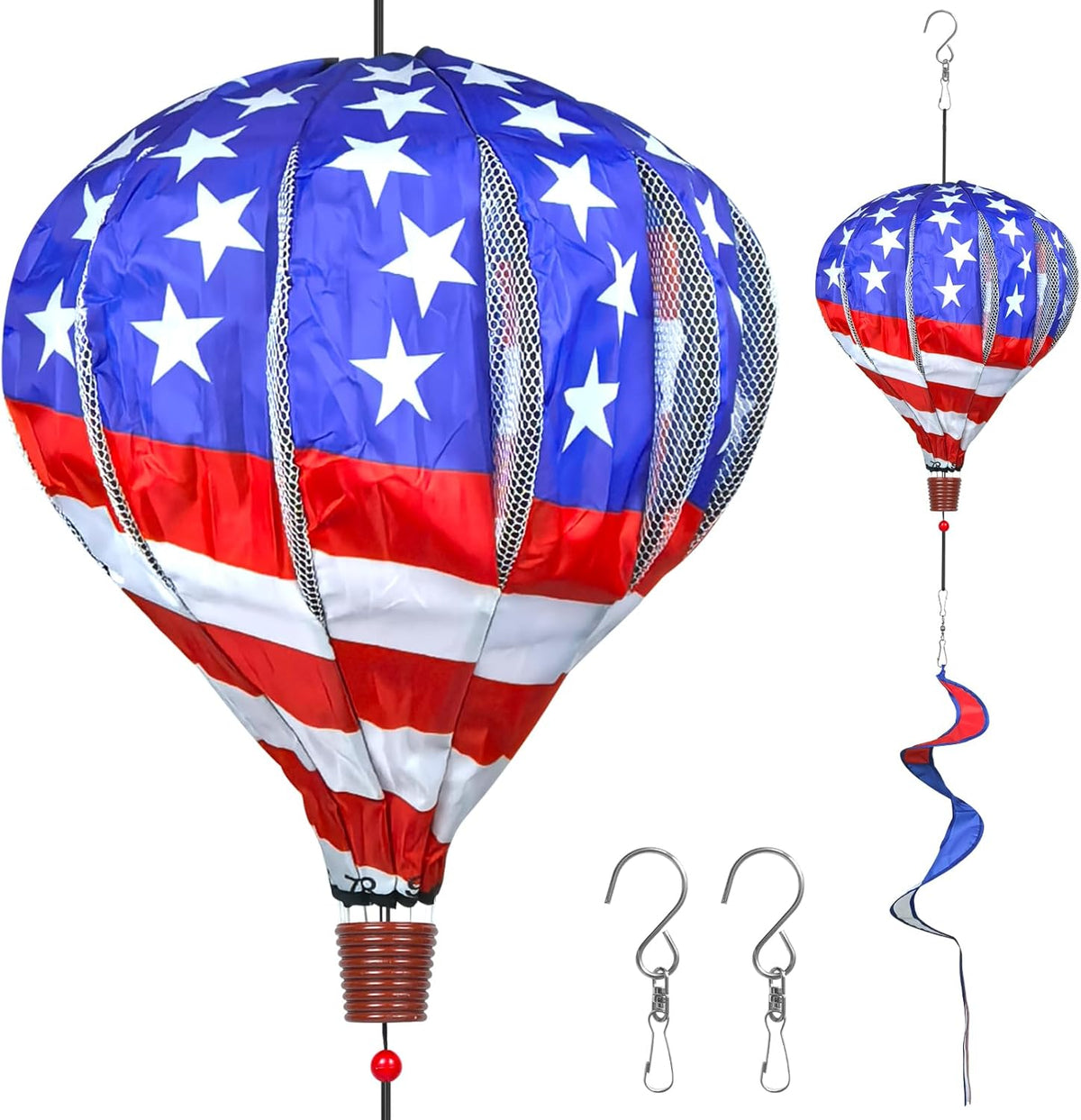 2PCS Giant Patriotic Hot Air Balloon Wind Spinners 14" W x 59" H Large American Whirligig Wind
