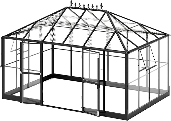 Jocisland 14x9.5x9 FT Outdoor Aluminum Greenhouse with Quick Connect Fittings, 6 FT Height Double