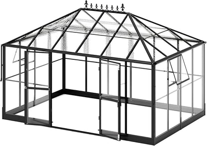 Jocisland 14x9.5x9 FT Outdoor Aluminum Greenhouse with Quick Connect Fittings, 6 FT Height Double
