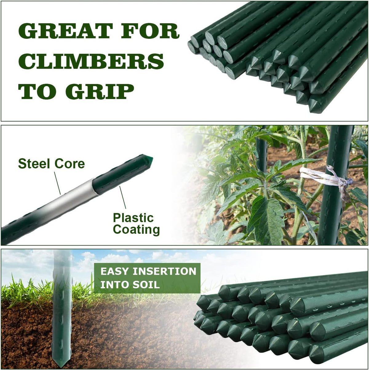 25pcs Steel Plant Stakes 4 Feet,Sturdy Plant Sticks, Plastic Coated Metal Garden Stakes Supports