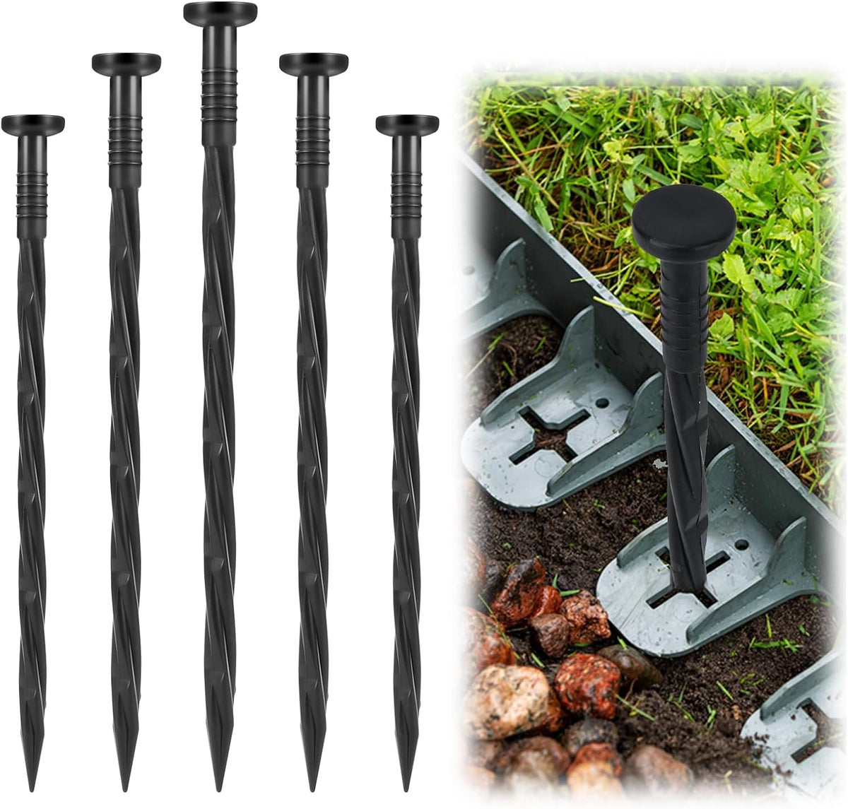 Landscape Edging Stakes, 120 Pcs 8" Plastic Garden Spikes, Spiral Nylon Anchoring Spikes for Paver