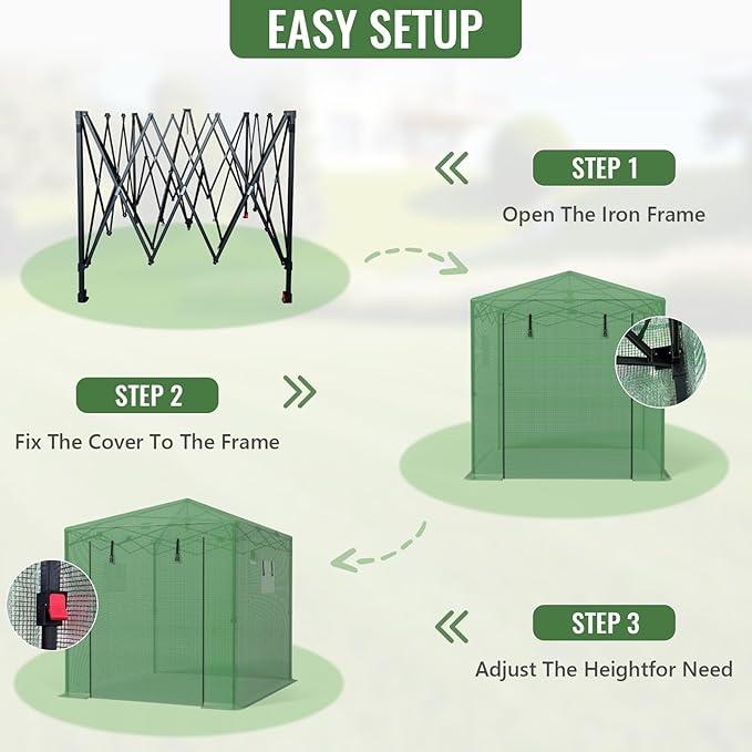 8X6 FT Pop Up Greenhouse,Greenhouse for Outdoors, Portable Walk-in Greenhouses with Roll-Up Zipper