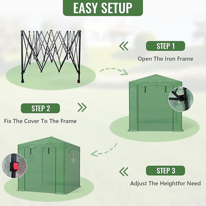 8X6 FT Pop Up Greenhouse,Greenhouse for Outdoors, Portable Walk-in Greenhouses with Roll-Up Zipper