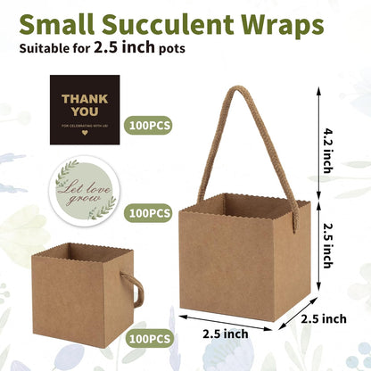 Temlum 2.5 Inch Succulent Wrap Bags (Fits 2.5″ Pots) with Thank You & Let Love Grow Stickers, Small