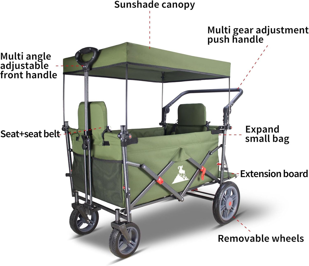 Collapsible Foldable Wagon Cart with Quick-Release Wheels & 2 Seats - Heavy-Duty Utility Wagon