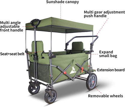 Collapsible Foldable Wagon Cart with Quick-Release Wheels & 2 Seats - Heavy-Duty Utility Wagon