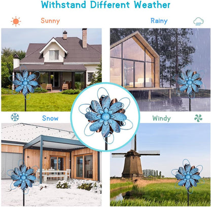 Wind Spinners Outdoor, Metal Flower Garden Pinwheels, Garden Wind Sculptures & Spinners for Yard