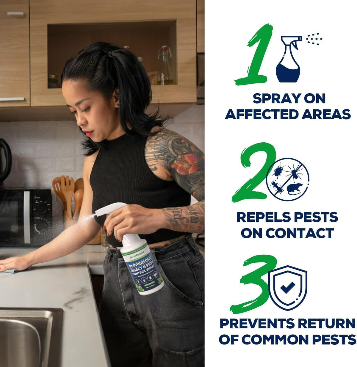 All Natural Peppermint Oil Insect & Pest Control Spray Repels Mice, Spiders, Ants, for Home