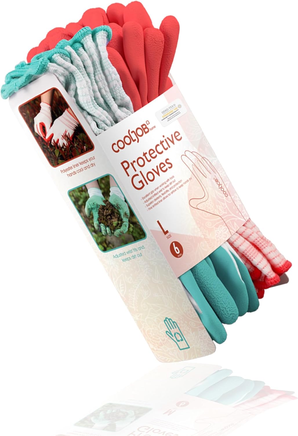 COOLJOB 6 Pairs Gardening Gloves for Women Ladies, Breathable Rubber Coated for Yard Garden