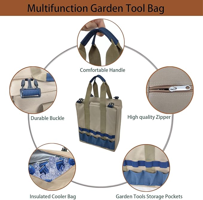 Garden Folding Gardener Stool with Gardening Tools Insulation Garden Bags Plus 5 Garden Tools and