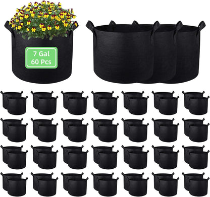 7 Gallon Garden Grow Bags, 60 Pack 7 Gal Planter Fabric Pot, Nonwoven Grow Bags Heavy Duty Aeration