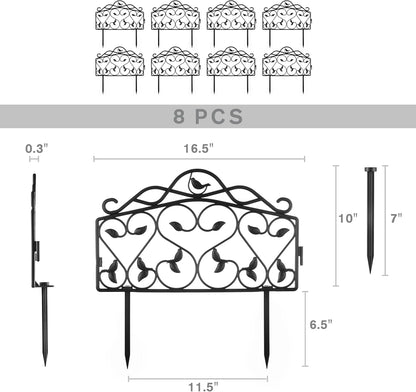 Evelyne Decorative Garden Border Edging: Faux Wrought Iron Leaf & Bird Design