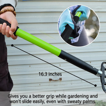 Pitch Fork-57 Inch，5-Tine Steel Garden Fork Heavy Duty, Mulch with Cushion Grip, Green Fiberglass
