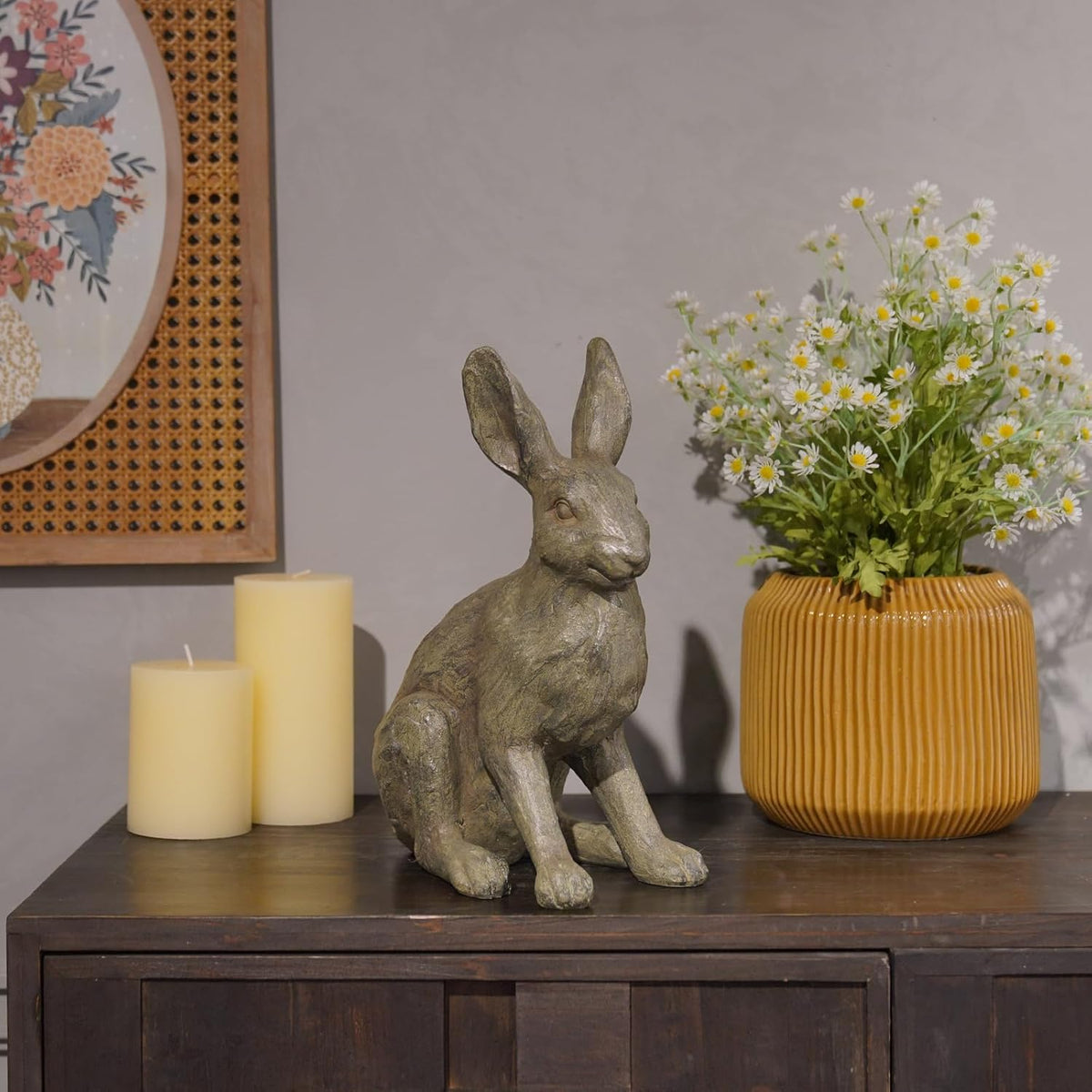 DiliComing Grey Resin Rabbit Garden Statue - 12 Inch Large Garden Statues for Home Yard Decor