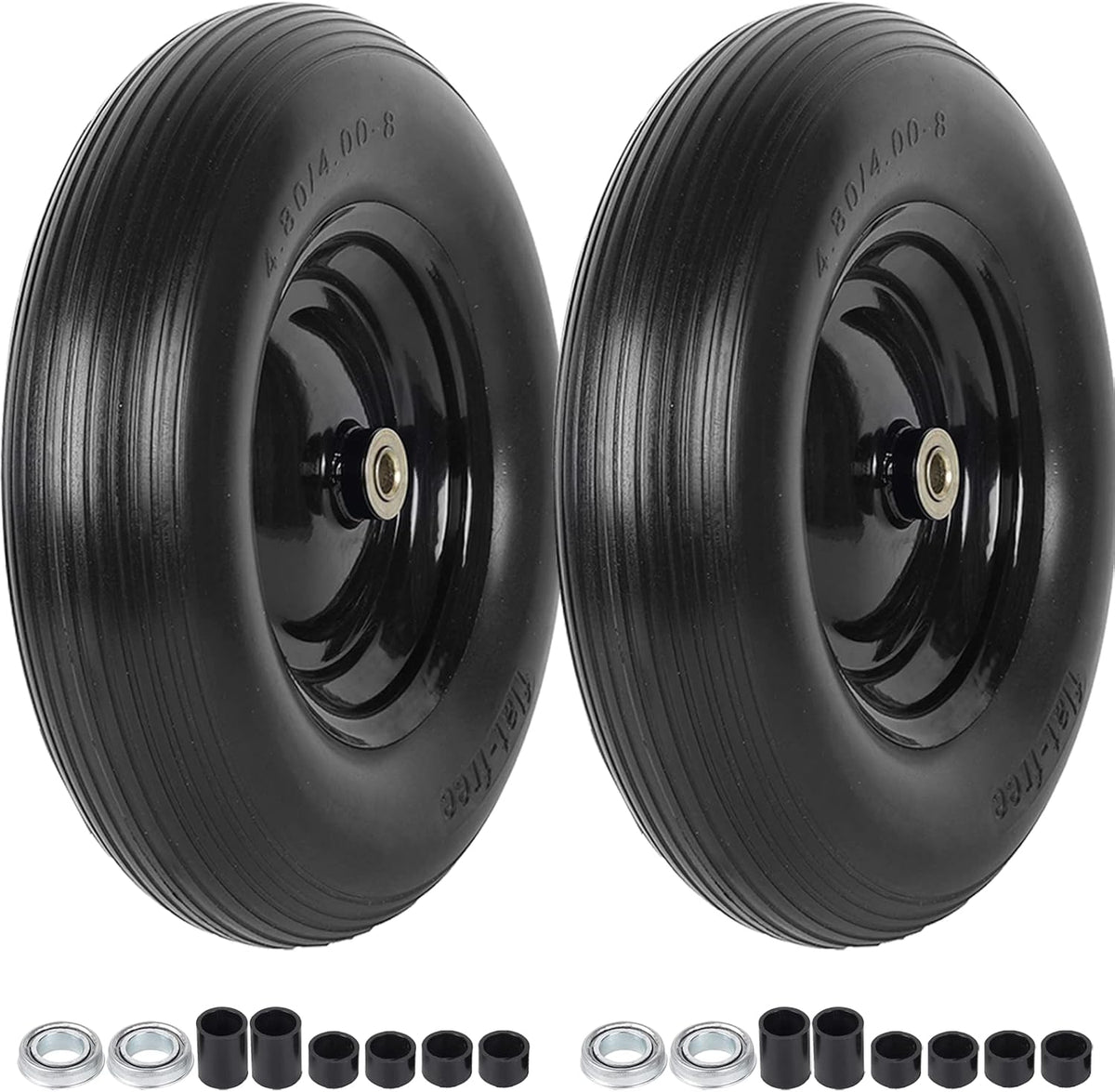(2-PACK) 4.80/4.00-8" Tire and Wheel - Universal Fit 16" Flat Free Solid Wheelbarrow Tires with 3"