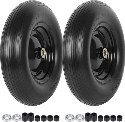 (2-PACK) 4.80/4.00-8" Tire and Wheel - Universal Fit 16" Flat Free Solid Wheelbarrow Tires with 3"