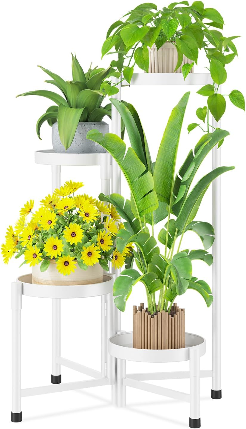 iDavosic.ly Plant Stand Indoor Outdoor, 4 Tier Corner Metal Flower Display Holder Shelf, Folding