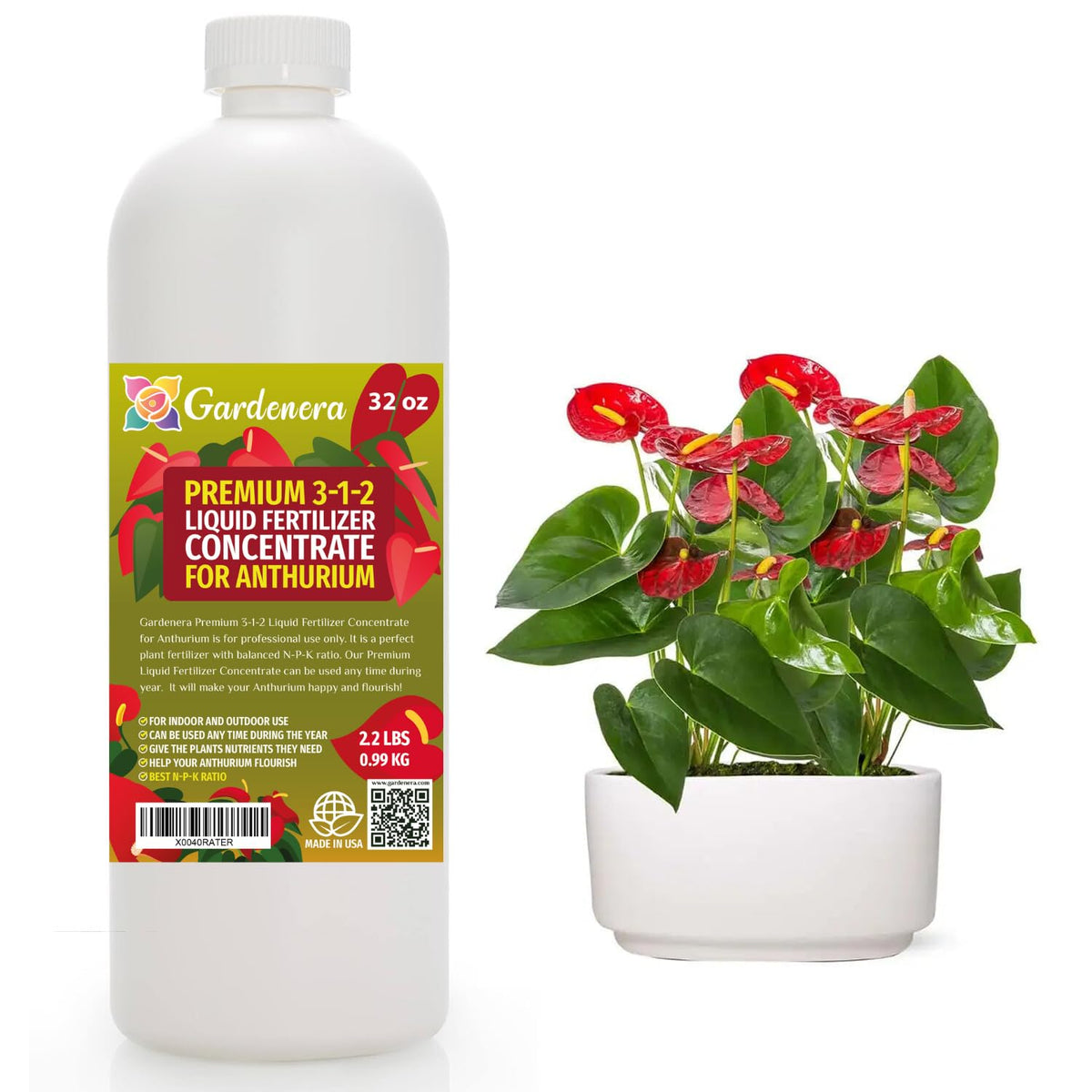 Gardenera Premium Liquid ANTHURIUM Fertilizer - 3-1-2 Concentrate for Indoor Plants and Flowers