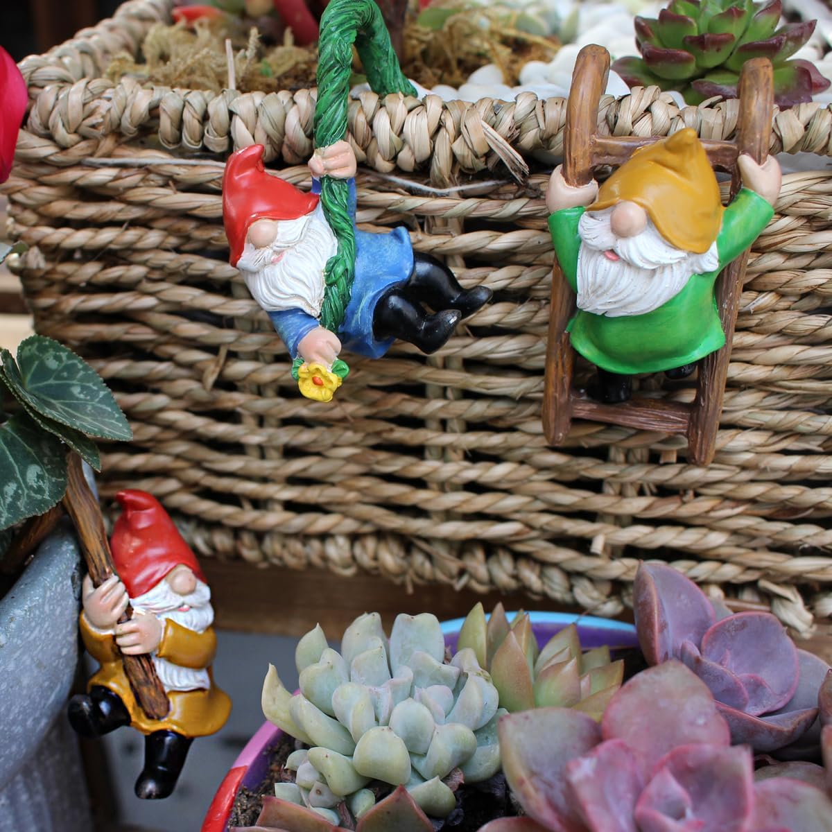 3 PCS Garden Gnomes Decor,Outdoor Garden Gnomes Crafts, Resin Statue,Flower Pot Landscape Dwarf for