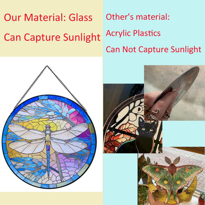 Hanging Stained Glass for Windows,20cm/7.87inch Dragonfly Hand-Painted Sun Catcher Garden Hangings