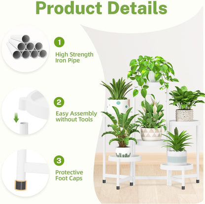 iDavosic.ly 6 Tier Folding Plant Stand Indoor Outdoor with Plastic Tray, Tiered Corner Flower