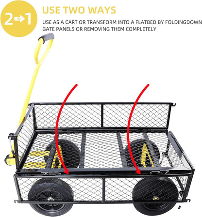 Heavy Duty 480 Lbs Capacity Mesh Steel Garden Cart Folding Utility Wagon with Removable Sides