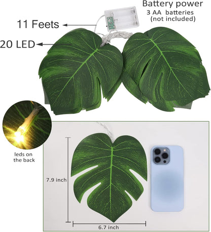 RECUTMS Artificial Tropical Palm Leaves String Lights, Large Size 20 LED Monstera Leaf Wall Hanging