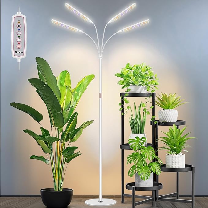 Grow Lights for Indoor Plants, 4-Head Full Specturm Plant Grow Light with 4/8/12/16H Timer, 3 Color
