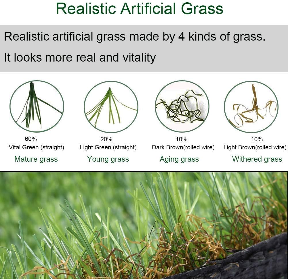 Artificial Grass Turf 4FTX30FT, 1.38" Pile Height Realistic Synthetic Grass, Indoor Outdoor Pet