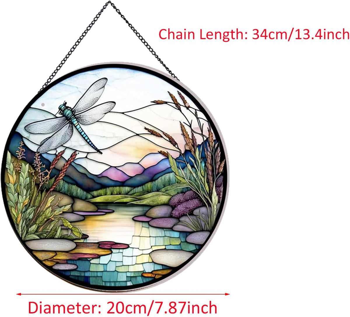 River and Dragonfly Pattern Suncatcher Stained Glass,Hanging Stained Glass for
