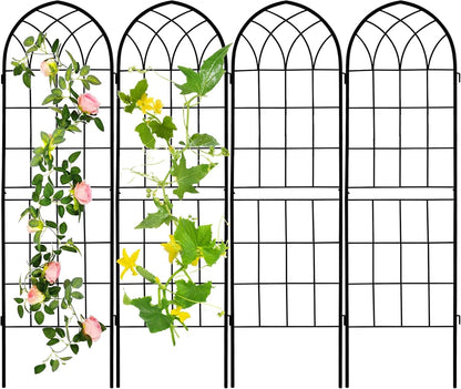 LZRS 4 Pack 71x20in Rustic Iron Arch Decoration Garden Trellis with Black Metal Coating – Perfect