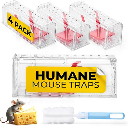 Humane Mouse Trap Pack of 4 - No Kill - Live Mouse Traps Indoor for Home Use - Reusable Rodent