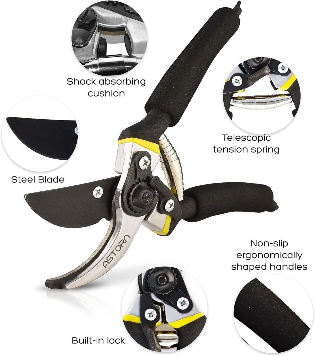 Astorn 8" Premium Bypass Pruning Shears for Gardening - Heavy Duty, Ultra Sharp Garden Shears