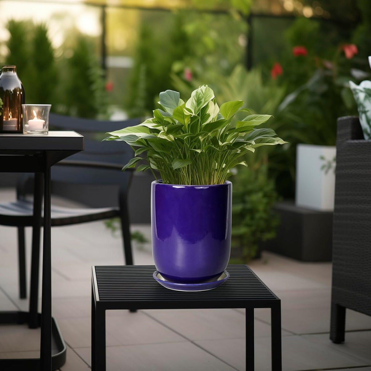 Ceramic Plant Pot - 8 Inch Planter for Indoor Plants Outdoor Flower Pot with Drainage Hole and
