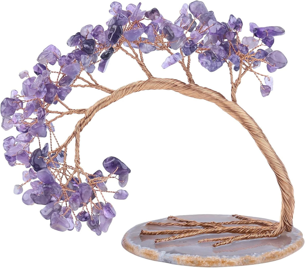 TUMBEELLUWA Reiki Crystal Money Tree with Agate Slice Base Feng Shui Stone Bonsai Tree Figure Decor