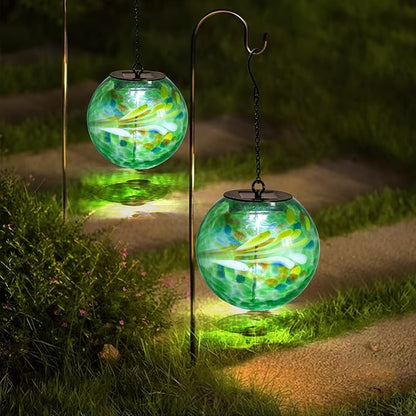 Solar Hanging Lanterns Outdoor Solar Glaze Glass Lantern Globe Hanging Outdoor Lights for Garden