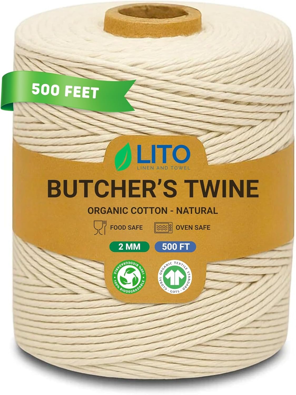 Organic Butcher’s Twine for Cooking & Trussing – 2mm Heavy-Duty Natural Cotton Kitchen Twine 500