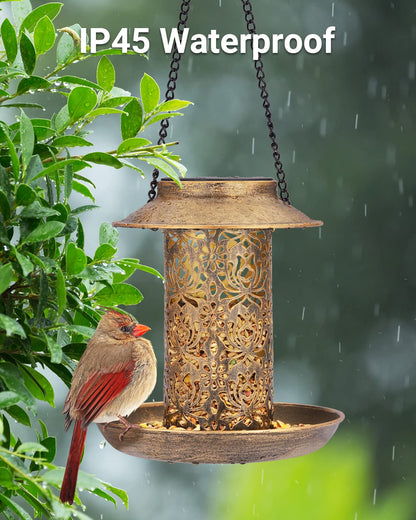 SWEETFULL Solar Bird Feeder for Outdoors Hanging, Metal Wild Bird Feeder for Cardinals Solar Garden