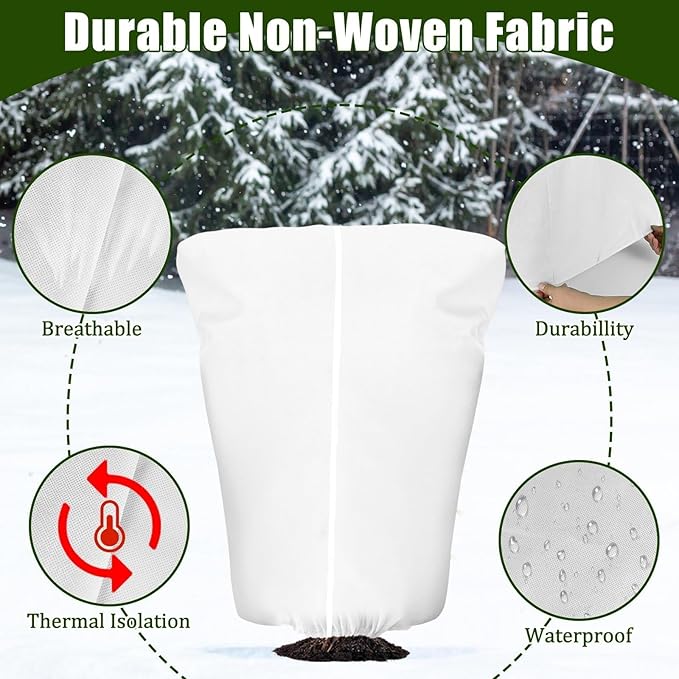 4 Pcs Plant Covers Frost Protection Bag 71" x 47" Winter Reusable Plants Jacket with Drawstring