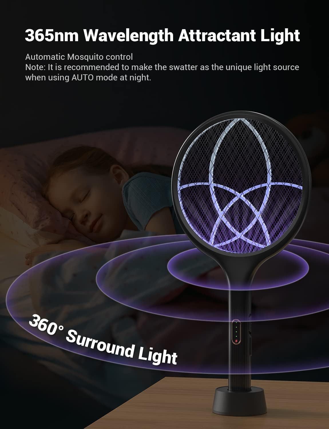 YISSVIC Electric Fly Swatter Bug Zapper Racket 4000V LED Screen Dual Modes Fly Zapper Rechargeable
