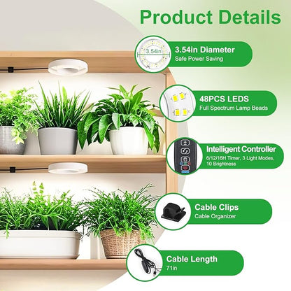 Ceiling LED Plant Growth Lights for Indoor Plants, Warm+White Full Spectrum 3.54" Grow Lamps for