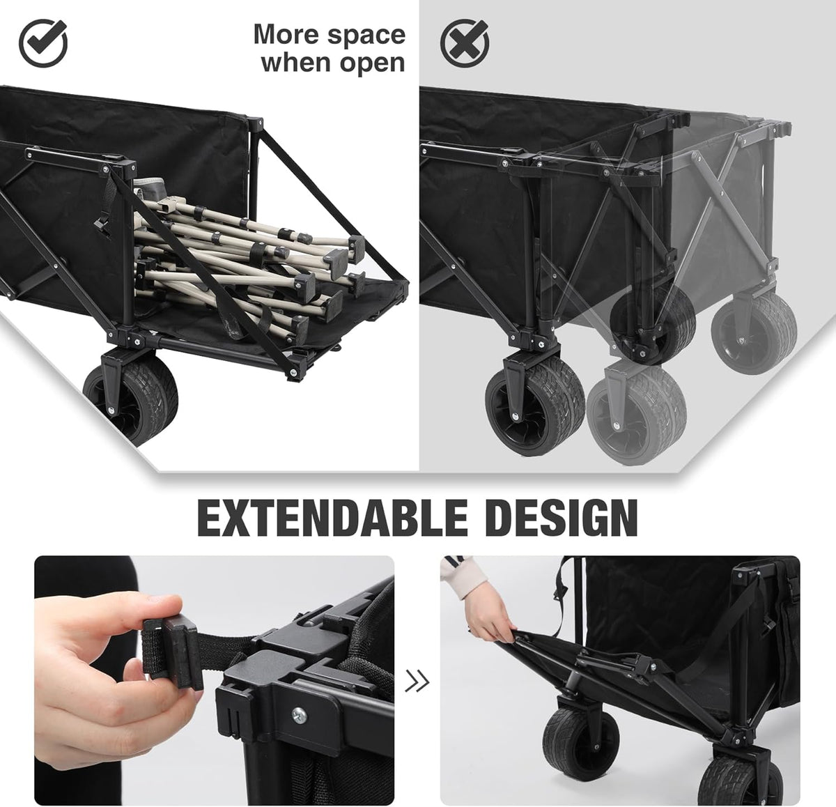REDCAMP 49" L Extended Collapsible Beach Fishing Cart with Rod Holders, 330LBS Heavy Duty Extra