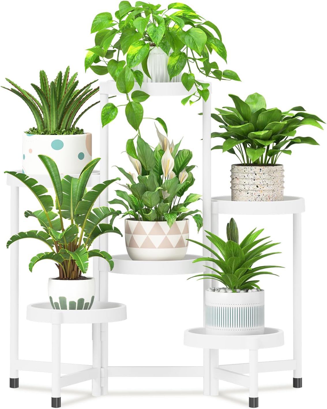 iDavosic.ly 6 Tier Folding Plant Stand Indoor Outdoor with Plastic Tray, Tiered Corner Flower