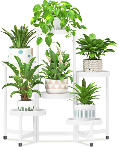 iDavosic.ly 6 Tier Folding Plant Stand Indoor Outdoor with Plastic Tray, Tiered Corner Flower