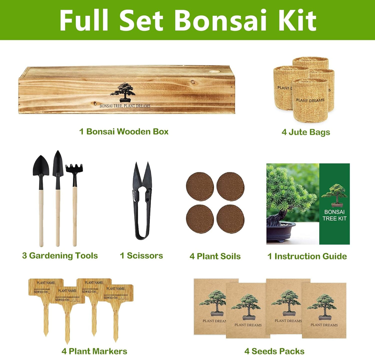 Bonsai Tree Kit, Bonsai Starter Kit with Seeds Tools & Planters, Tree Live Plants Indoor, Gardening